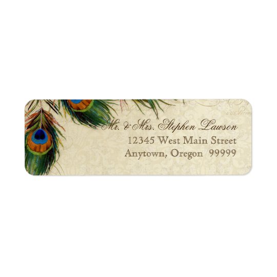 Peacock & Feathers Formal Wedding Matching Address Return Address Label