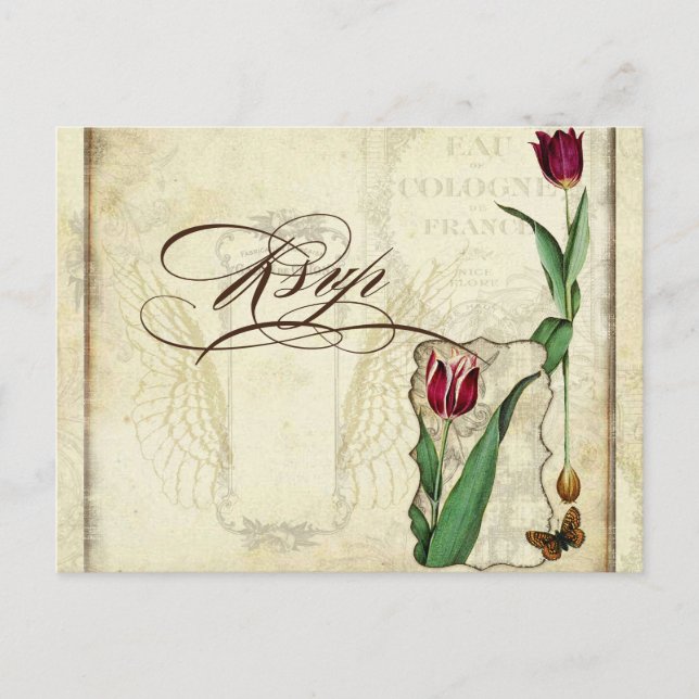 Peacock & Feathers Formal Wedding RSVP Response Invitation Postcard (Front)