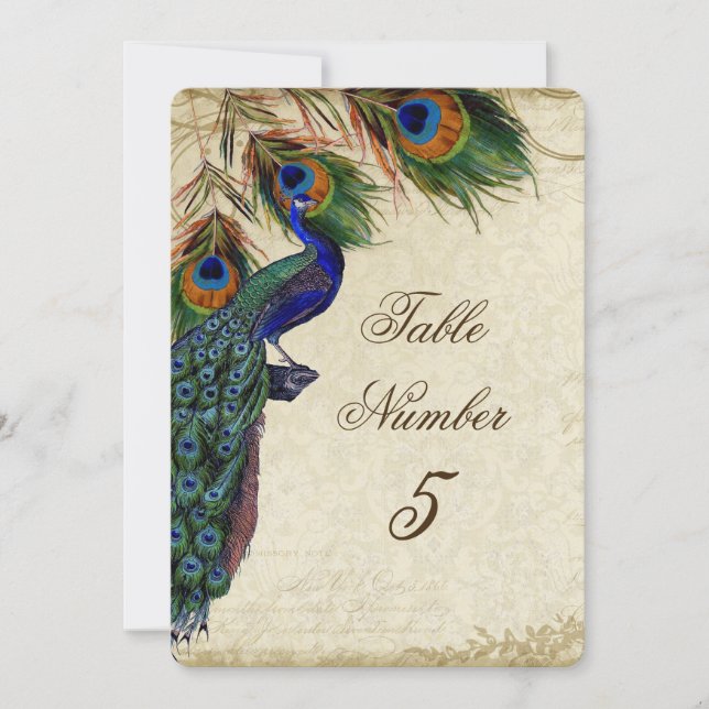 Peacock & Feathers Formal Wedding Table Number 5 (Front)