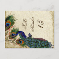 Peacock & Feathers Formal Wedding Table Numbers