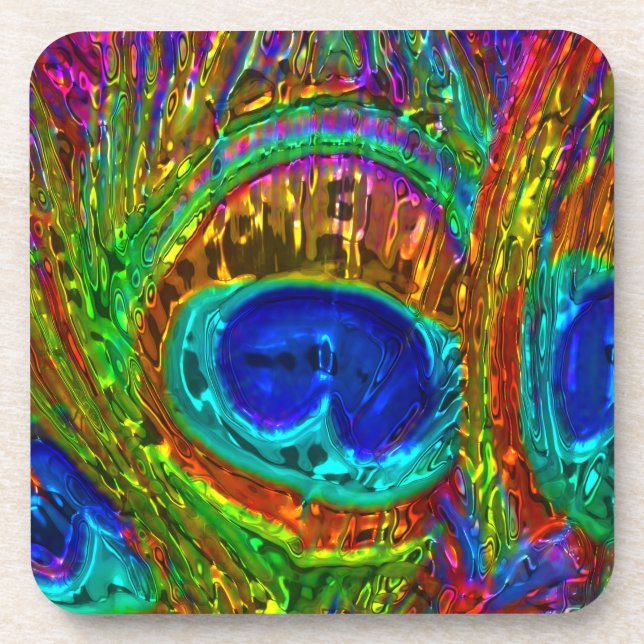 Peacock Feathers Glass Art 1 Coaster (Front)