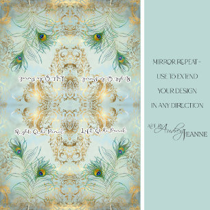 Peacock Feathers Gold and Dusty Blue Decoupage Tissue Paper