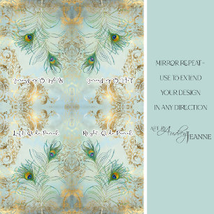 Peacock Feathers Gold and Dusty Blue Decoupage Tissue Paper