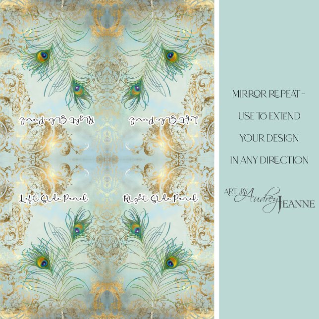 Peacock Feathers Gold and Dusty Blue Decoupage Tissue Paper (Creator Uploaded)