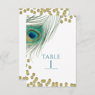 Peacock Feathers & Gold Boho Glam Table Number