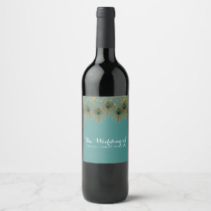 Peacock Feathers & Gold Dots ANY COLOR Party Wine Label