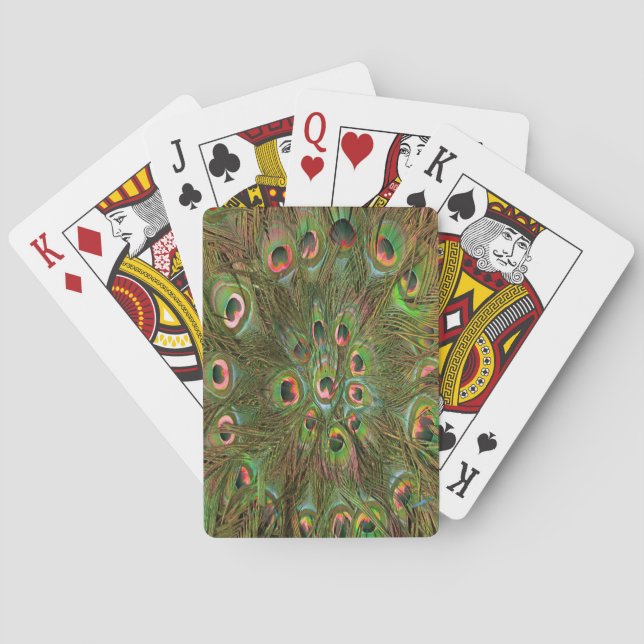 Peacock feathers green Background Playing Cards (Back)