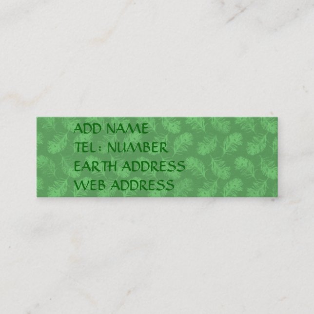 Peacock Feathers Green Mini Business Card (Front)