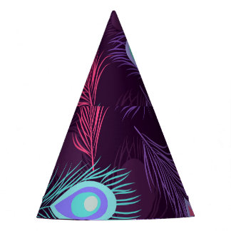 Peacock Feathers: Hand Drawn Vintage. Party Hat