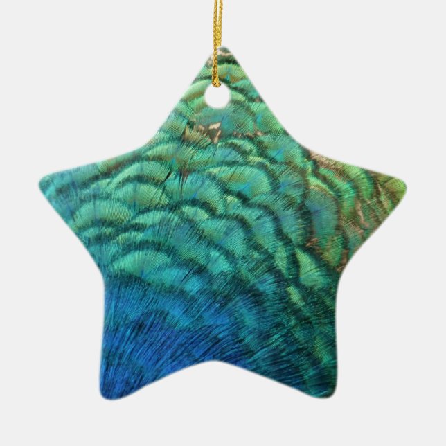 Peacock Feathers I Colourful Abstract Nature Desig Ceramic Ornament (Front)