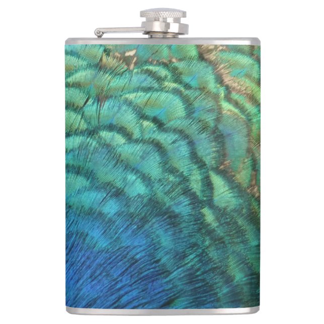 Peacock Feathers I Colourful Abstract Nature Desig Hip Flask (Front)