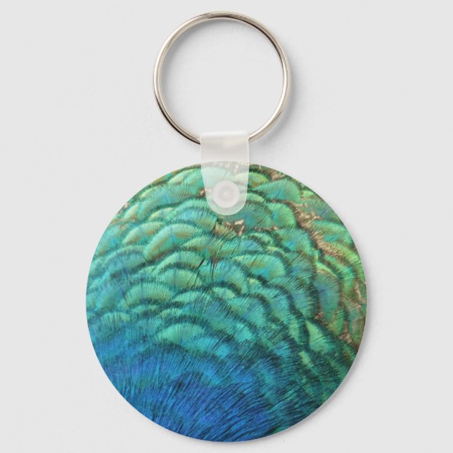 Peacock Feathers I Colourful Abstract Nature Desig Key Ring (Front)