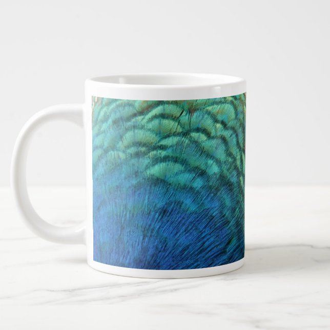 Peacock Feathers I Colourful Abstract Nature Desig Large Coffee Mug (Left)