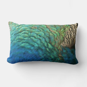 Peacock Feathers I Colourful Abstract Nature Desig Lumbar Cushion