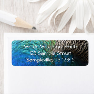 Peacock Feathers I Colourful Abstract Nature Desig Return Address Label