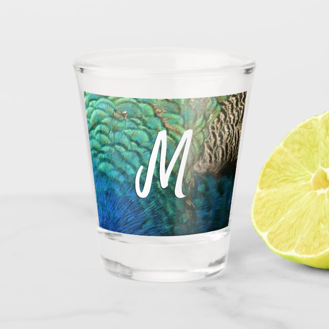 Peacock Feathers I Colourful Abstract Nature Desig Shot Glass (Front)