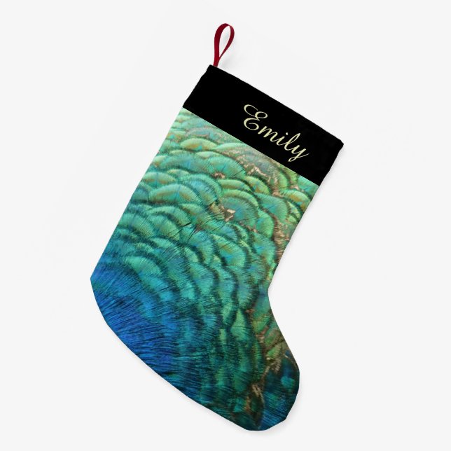 Peacock Feathers I Colourful Abstract Nature Desig Small Christmas Stocking (Front (Hanging))