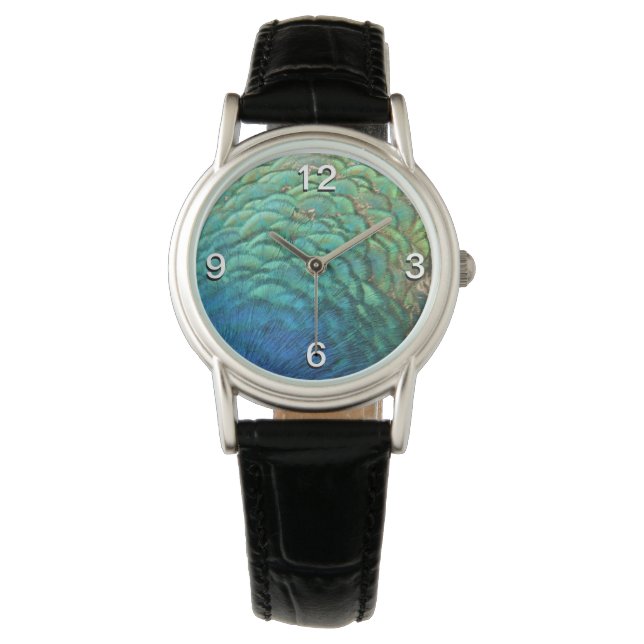 Peacock Feathers I Colourful Abstract Nature Desig Watch (Front)