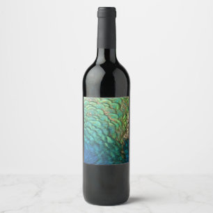 Peacock Feathers I Colourful Abstract Nature Desig Wine Label