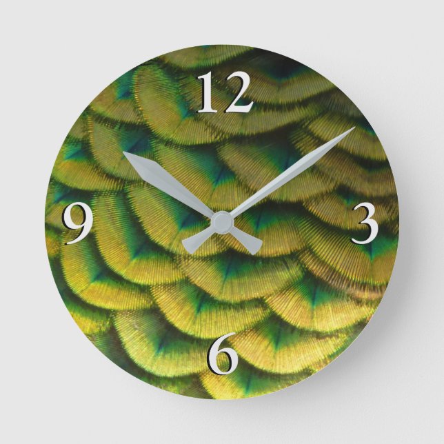 Peacock Feathers II Colourful Nature Round Clock (Front)