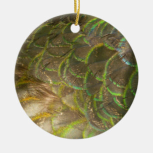 Peacock Feathers III (Female) Subtle Nature Design Ceramic Ornament