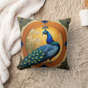 Peacock Feathers in Artful Display Cushion