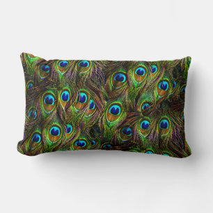 Peacock Feathers Invasion Lumbar Cushion