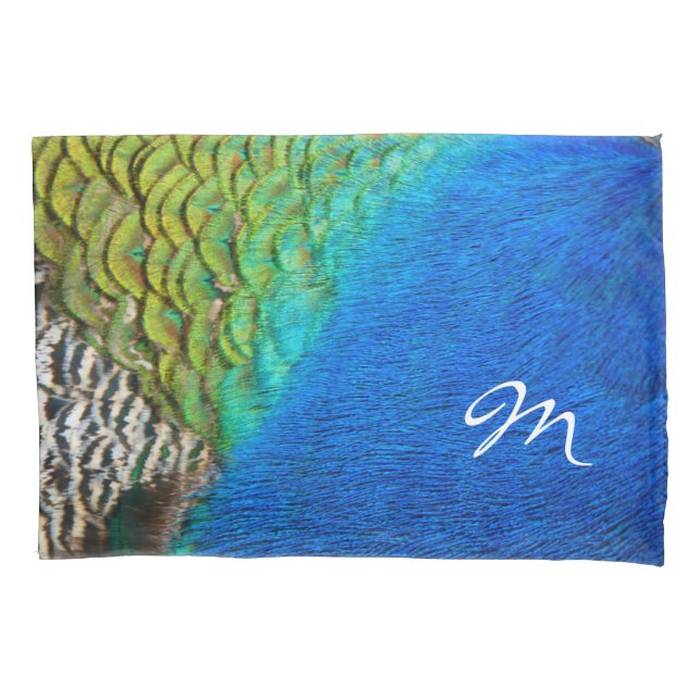 Peacock Feathers IV Colourful Nature Monogram Pillowcase (Front)