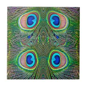 Peacock Feathers Kaleidoscope Print Ceramic Tile