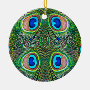 Peacock Feathers Kaleidoscope Print Ceramic Tree Decoration