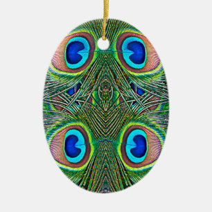 Peacock Feathers Kaleidoscope Print Ceramic Tree Decoration