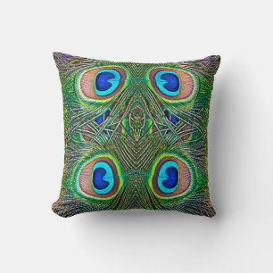 Peacock Feathers Kaleidoscope Print Cushion