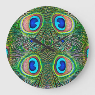 Peacock Feathers Kaleidoscope Print Large Clock