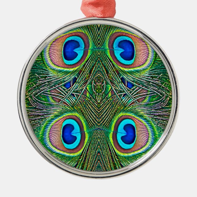 Peacock Feathers Kaleidoscope Print Metal Tree Decoration (Front)