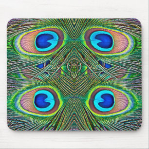 Peacock Feathers Kaleidoscope Print Mouse Pad