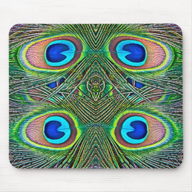 Peacock Feathers Kaleidoscope Print Mouse Pad (Front)
