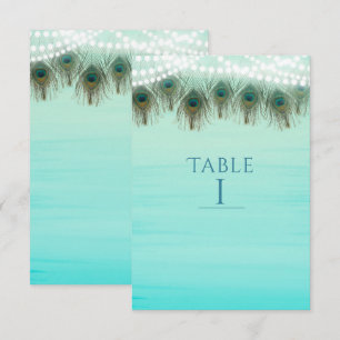 Peacock Feathers & Lights Rustic Table Number Card