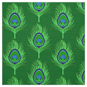 Peacock Feathers, Lime Green on Emerald Green Fabric
