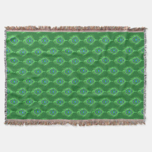 Peacock Feathers, Lime Green on Emerald Green Throw Blanket