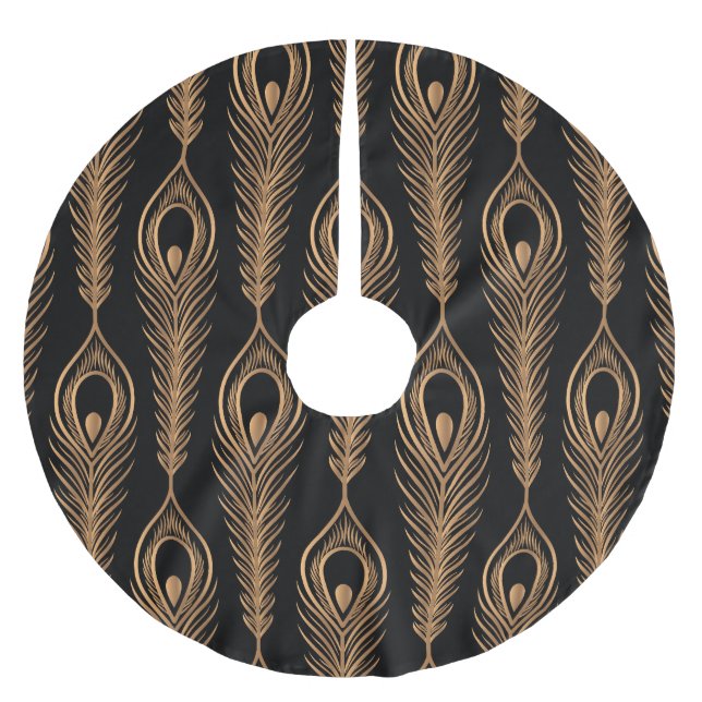 Peacock Feathers, Luxury Oriental Pattern. Brushed Polyester Tree Skirt (Front)
