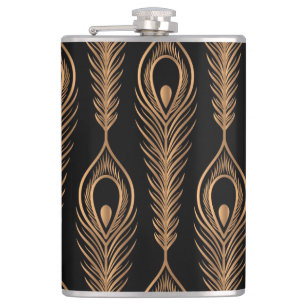 Peacock Feathers, Luxury Oriental Pattern. Hip Flask