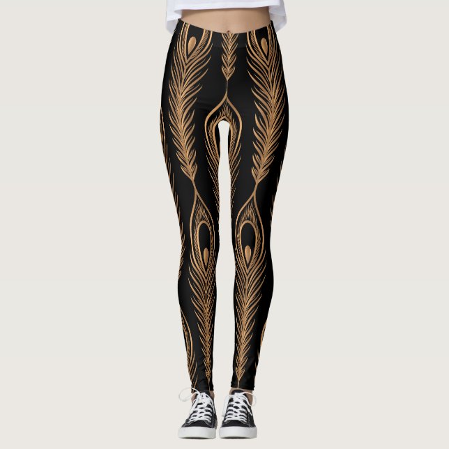 Peacock Feathers, Luxury Oriental Pattern. Leggings (Front)