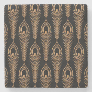 Peacock Feathers, Luxury Oriental Pattern. Stone Coaster
