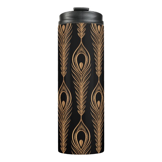 Peacock Feathers, Luxury Oriental Pattern. Thermal Tumbler (Front)