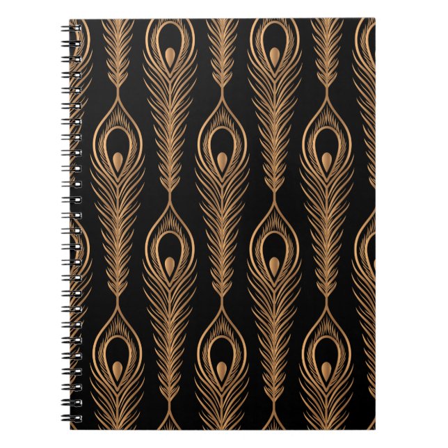 Peacock feathers luxury pattern seamless. Oriental Notebook (Front)