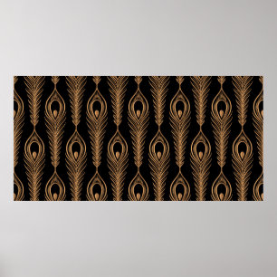 Peacock feathers luxury pattern seamless. Oriental Poster