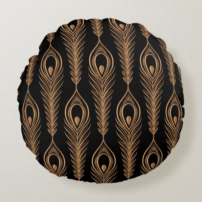 Peacock feathers luxury pattern seamless. Oriental Round Cushion (Front)