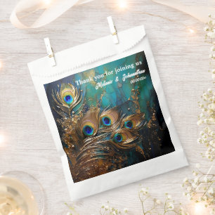 Peacock feathers luxury plume watercolor wedding favour bag