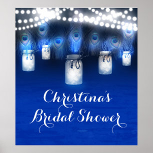 Peacock Feathers, Mason Jar Lights Banner Poster