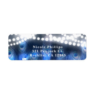 Peacock Feathers, Mason Jar & Lights Invitation Return Address Label